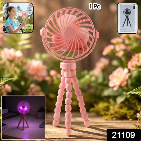 Portable Rechargeable Led Light Fan With Flexible Tripod Stand (1 Pc)