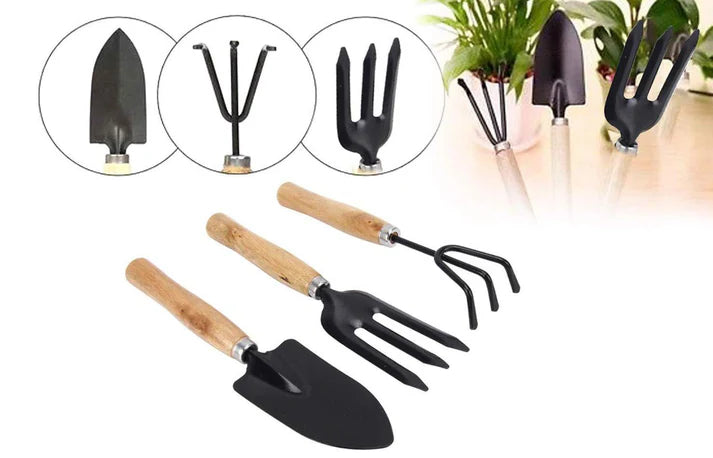 Garden Tool Set – 3 Piece (Hand Cultivator, Small Trowel, Garden Fork)