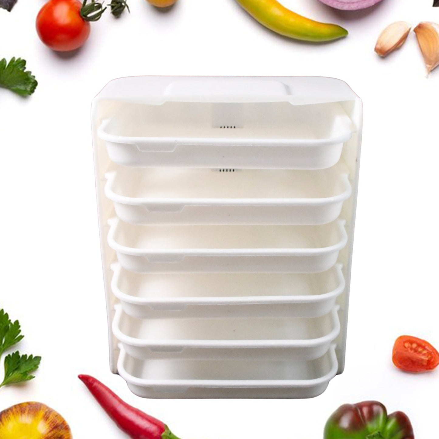 6 Layer Wall Mounted Food Organizer Rack – Plastic Storage Shelf (1 Set)