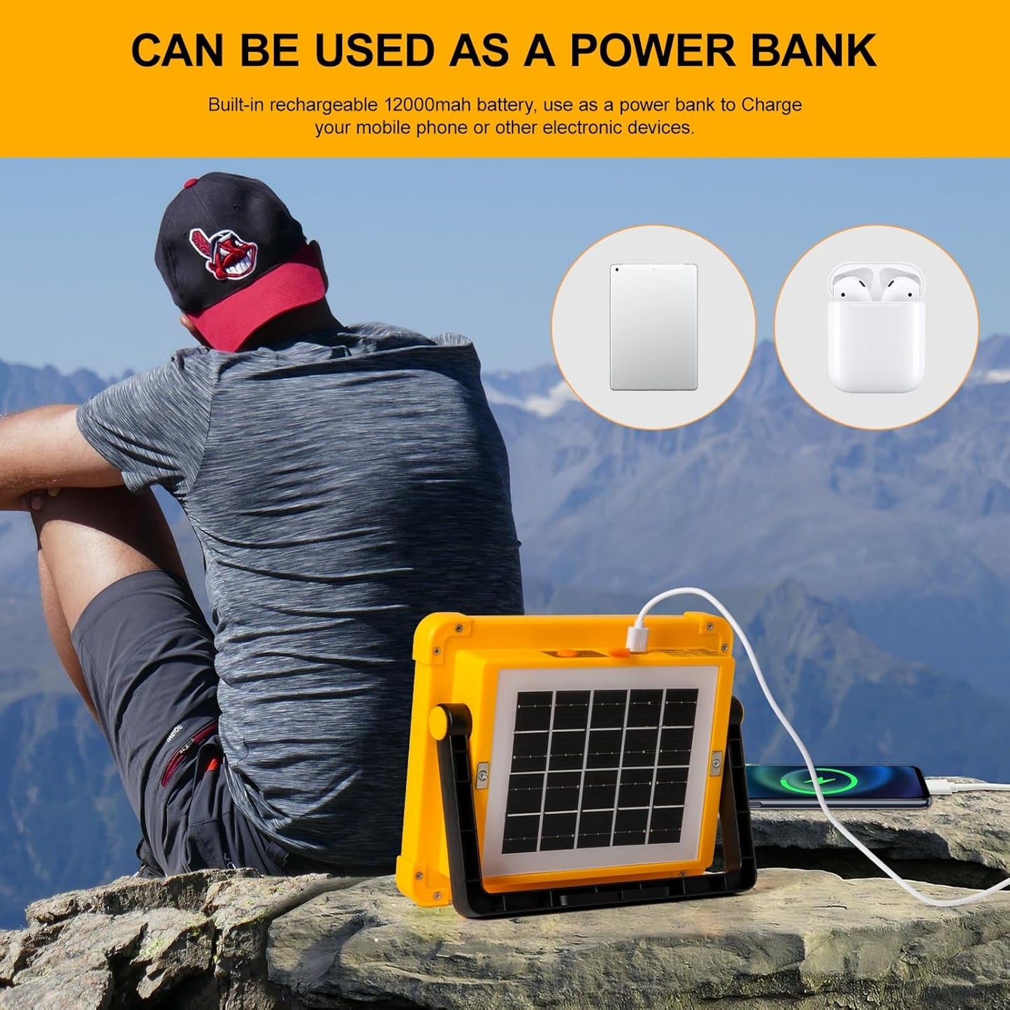 Solar Powered LED Floodlight – High Brightness with USB Power Bank (1 Pc)