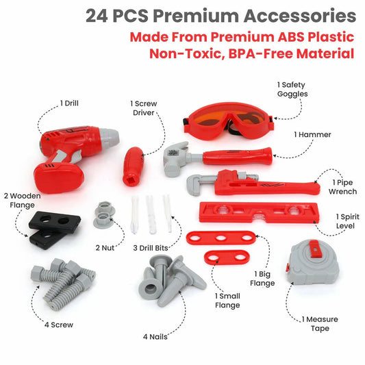 Kids Tool Playset | Portable Briefcase Trolley Toy | Safe Plastic Accessories