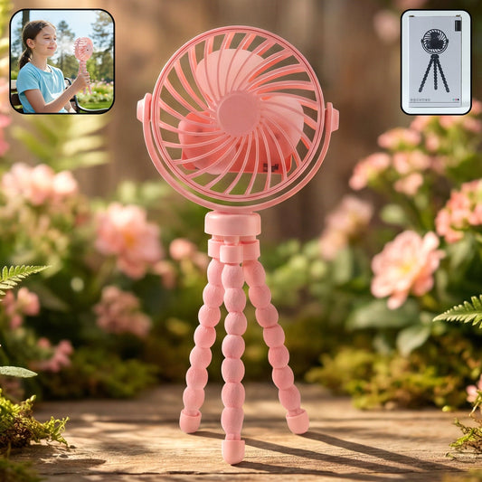 Portable Rechargeable Led Light Fan With Flexible Tripod Stand (1 Pc)