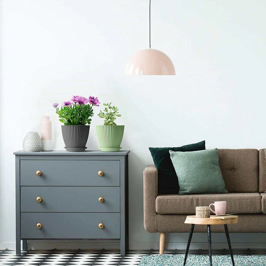 Round Plastic Flower Pot with Bottom Tray – 5 Pcs Set | Indoor Outdoor Planters for Home, Balcony & Garden