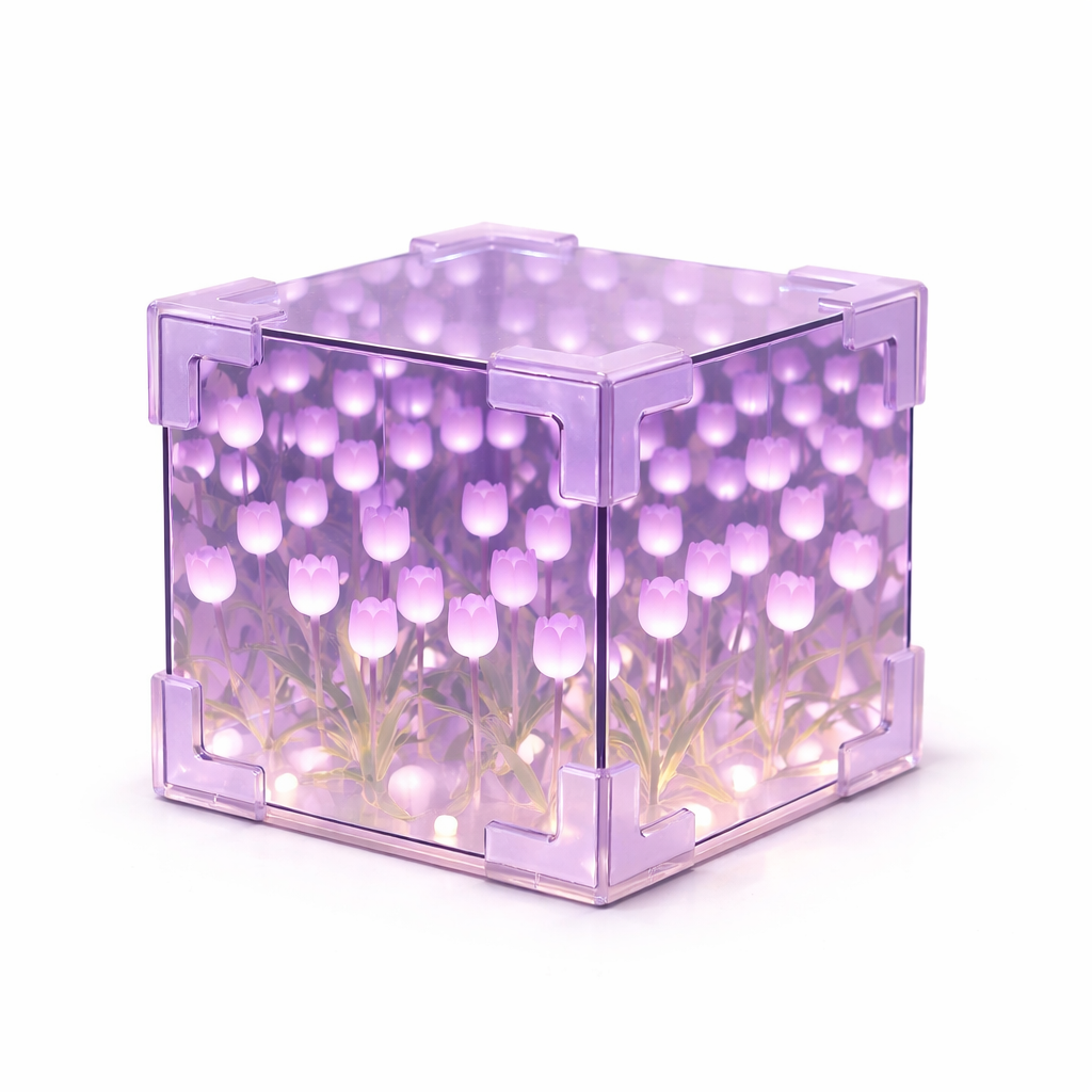 Purple DIY Tulip Mirror Cube LED Night Lamp for Bedroom, Desk & Home Decor