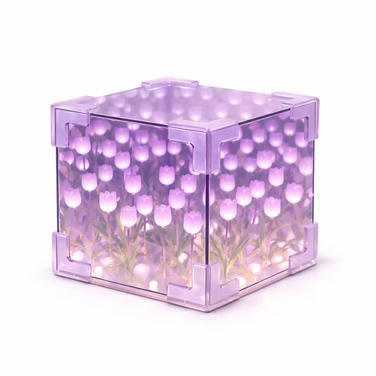 Purple DIY Tulip Mirror Cube LED Night Lamp for Bedroom, Desk & Home Decor