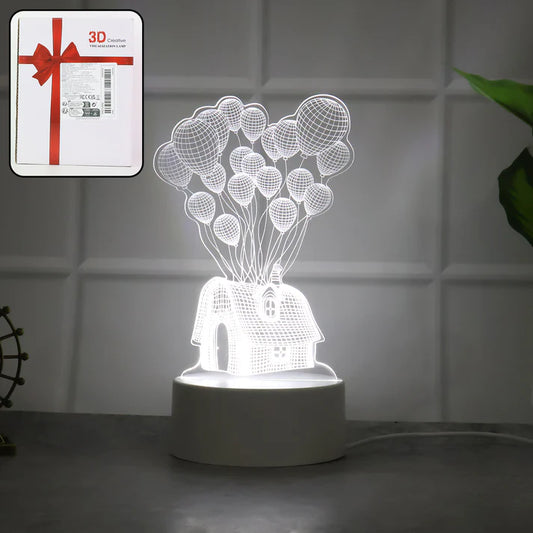 3D Illusion LED Night Lamp – House & Balloons Design USB Powered Decorative Table Lamp for Bedroom, Kids Room & Home Decor