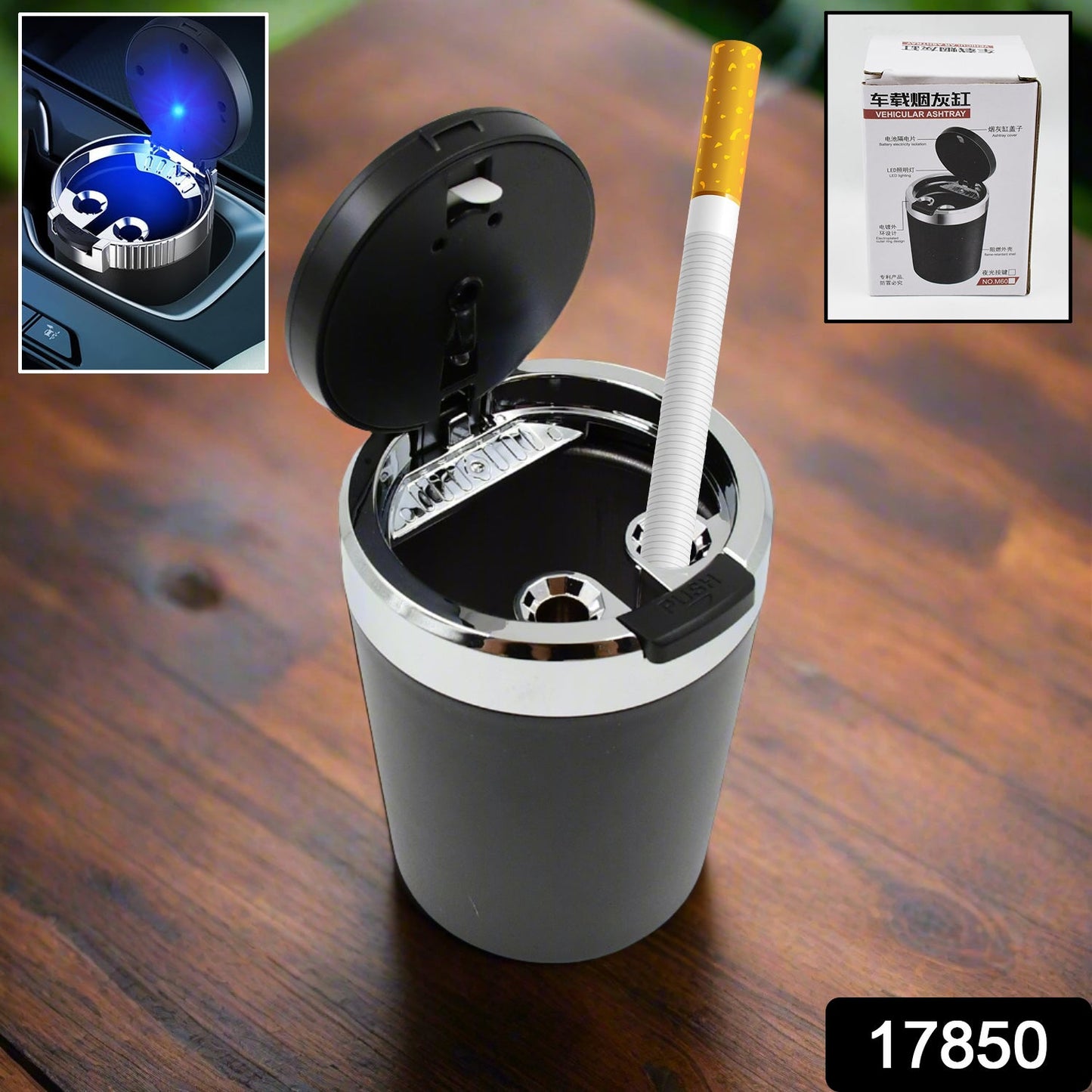 LED Car Ashtray with Lid – Portable Smokeless Ash Holder (1 Pc)