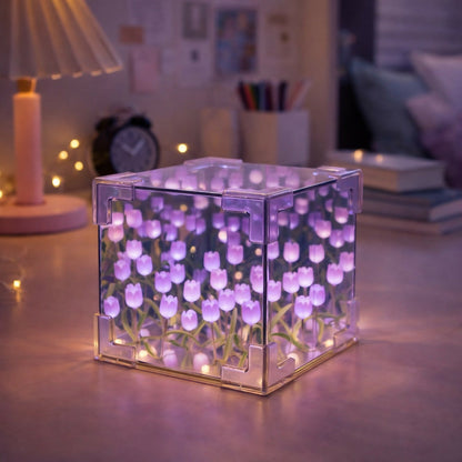 Purple DIY Tulip Mirror Cube LED Night Lamp for Bedroom, Desk & Home Decor