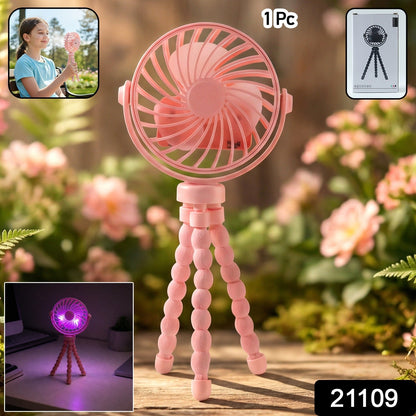 Portable Rechargeable Led Light Fan With Flexible Tripod Stand (1 Pc)