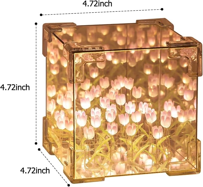 Purple DIY Tulip Mirror Cube LED Night Lamp for Bedroom, Desk & Home Decor