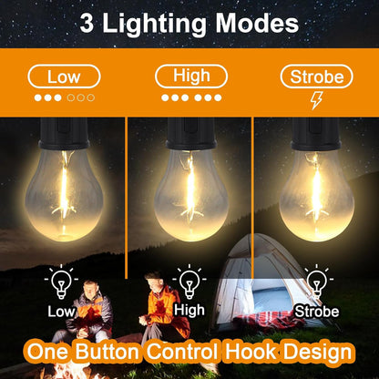 Rechargeable LED Camping Tent Light – 3 Modes Portable Lantern with Hook