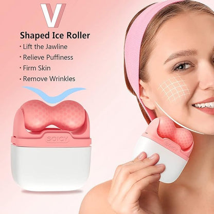 Ice Face & Body Massage Roller with Dual W & V Shape for Skin Care