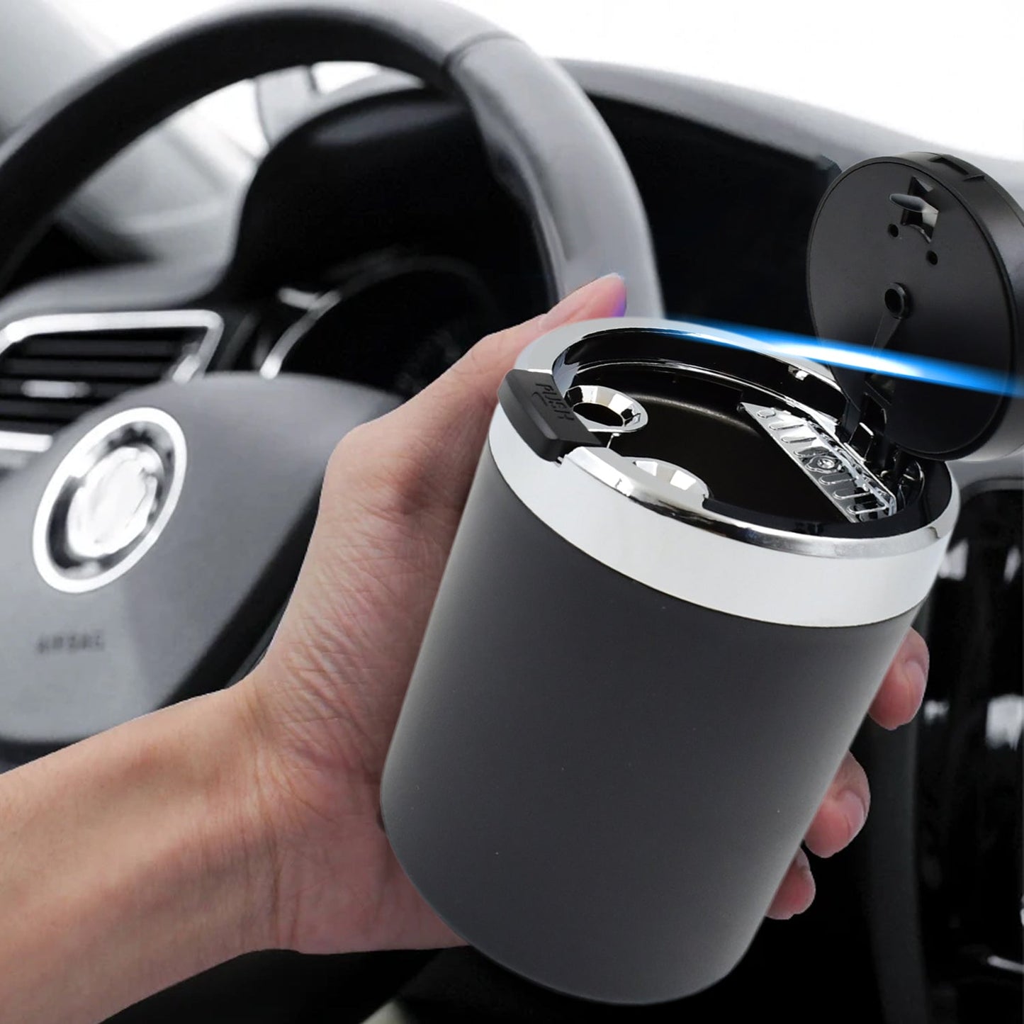 LED Car Ashtray with Lid – Portable Smokeless Ash Holder (1 Pc)