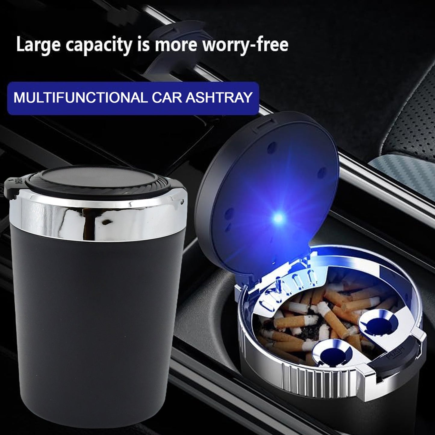 LED Car Ashtray with Lid – Portable Smokeless Ash Holder (1 Pc)