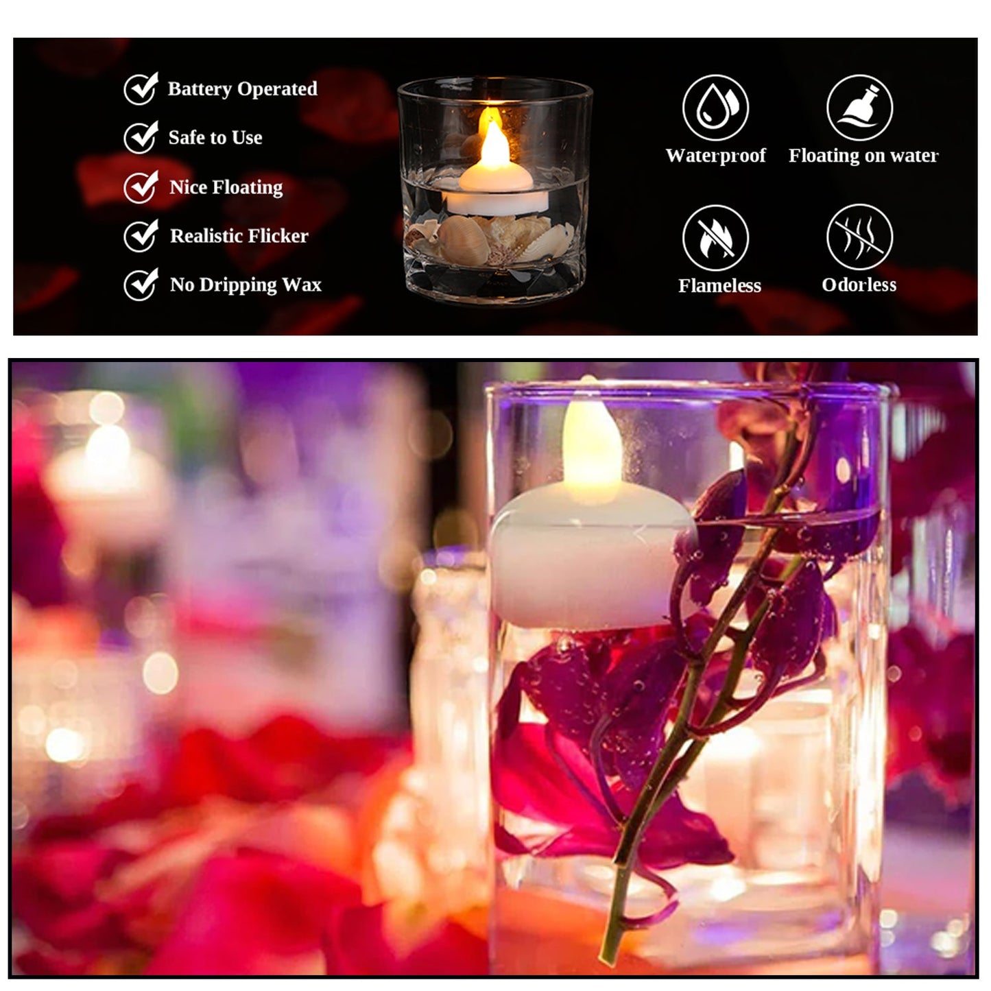 12 Pcs Floating LED Tealight Candles – Battery Operated Flameless Decorative Tea Lights