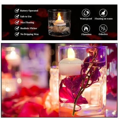 12 Pcs Floating LED Tealight Candles – Battery Operated Flameless Decorative Tea Lights