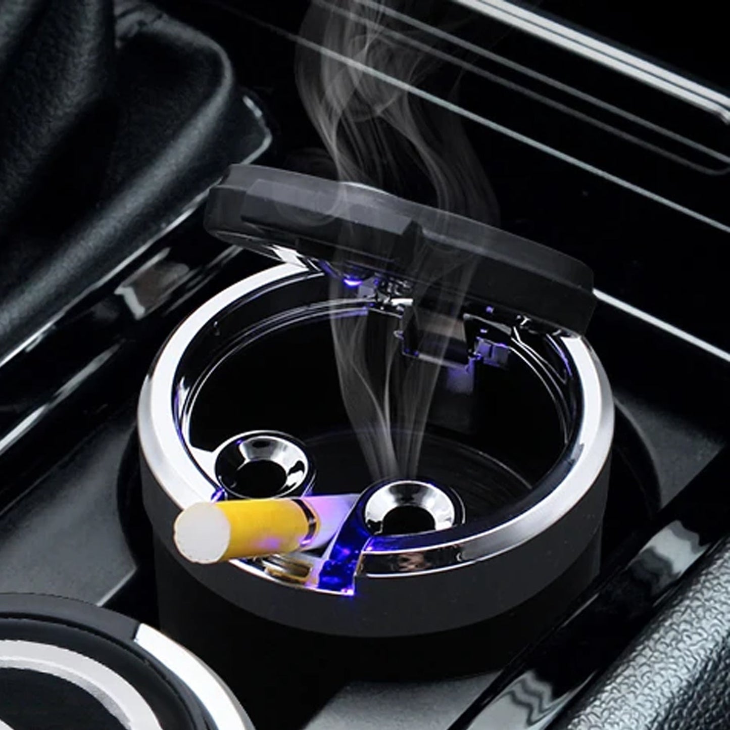 LED Car Ashtray with Lid – Portable Smokeless Ash Holder (1 Pc)