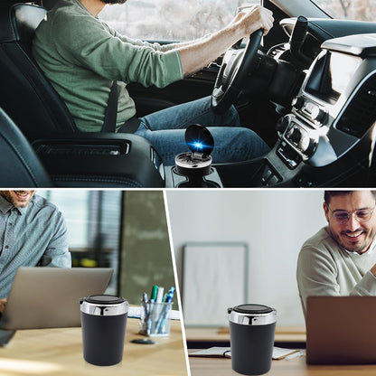 LED Car Ashtray with Lid – Portable Smokeless Ash Holder (1 Pc)