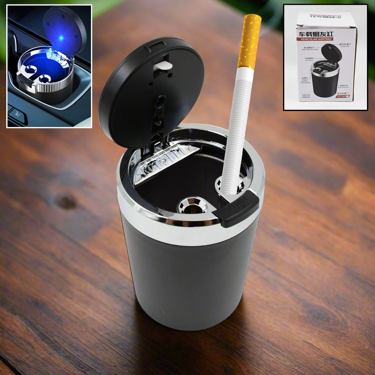 LED Car Ashtray with Lid – Portable Smokeless Ash Holder (1 Pc)