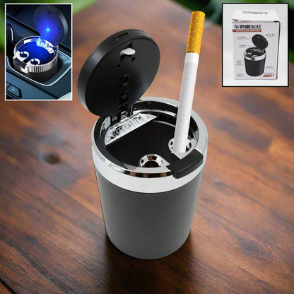 LED Car Ashtray with Lid – Portable Smokeless Ash Holder (1 Pc)