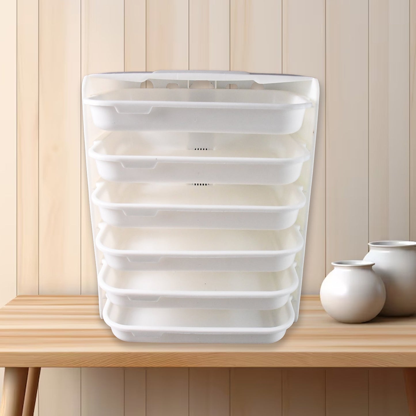 6 Layer Wall Mounted Food Organizer Rack – Plastic Storage Shelf (1 Set)