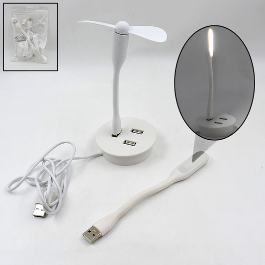 Mini USB Fan Combo – USB LED Light & 3 Port Hub