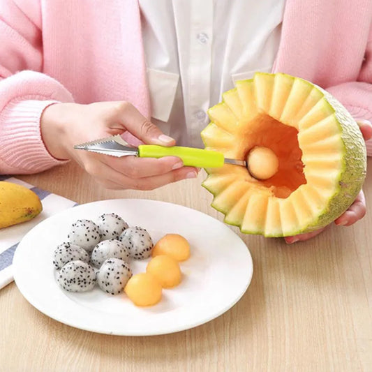 Stainless Steel Fruit Vegetable Pattern Carving Knife Peeler Corer Spherical Dig Ball Scoop Garnishing Dig Ball Spoon Kit.
