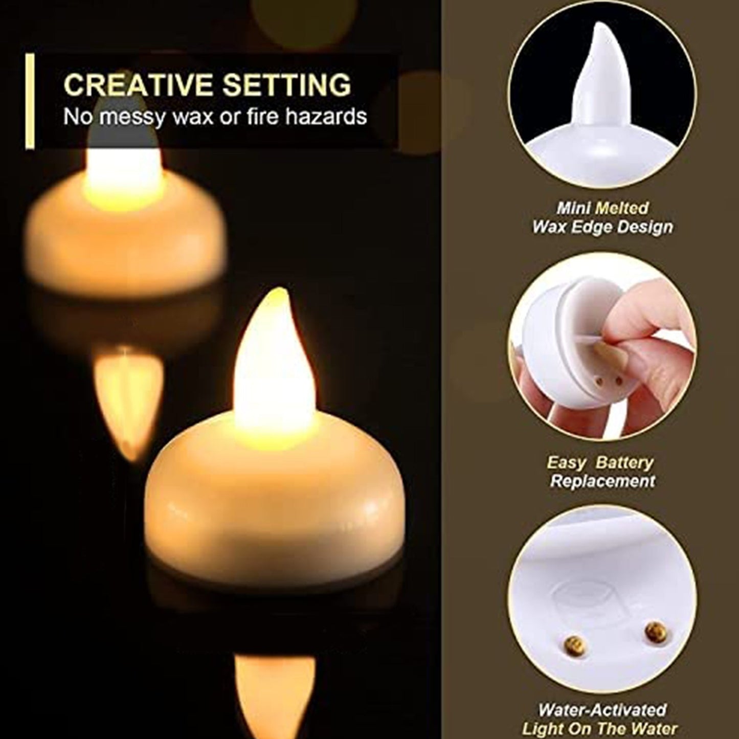 12 Pcs Floating LED Tealight Candles – Battery Operated Flameless Decorative Tea Lights