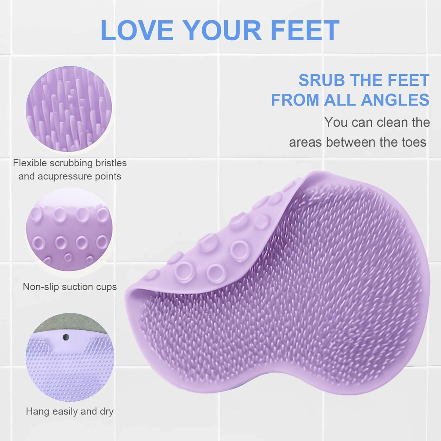 Purple Silicone Bath Massage Cushion  Suction Cup Exfoliating Foot Scrubber  Mat