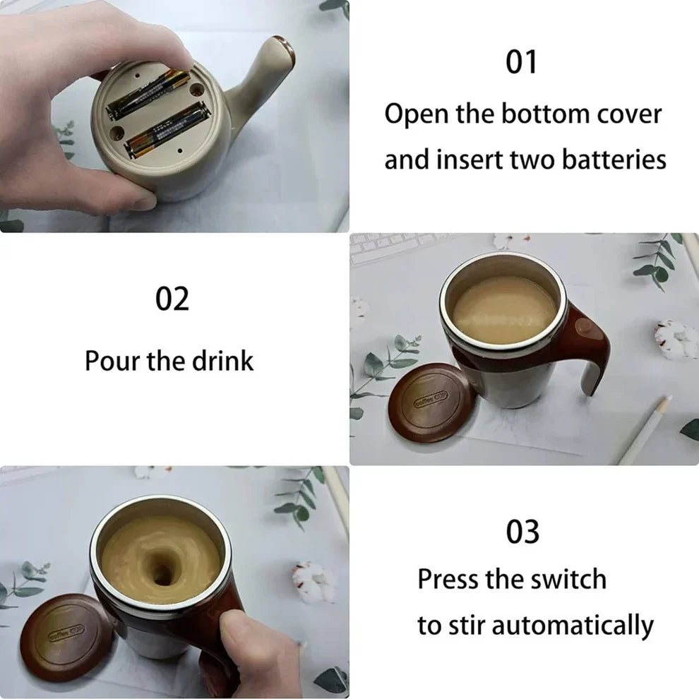 Electric Magnetic Stirring Mug – Stainless Steel Self Mixing Cup