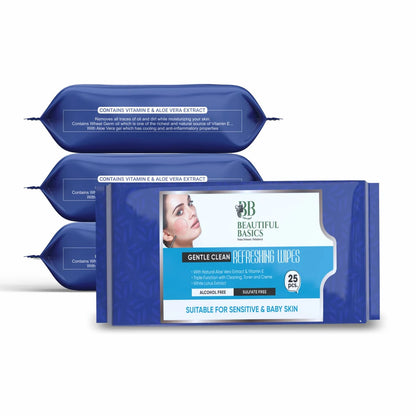 Refreshing Facial Wet Wipes with Fruit Extract – Alcohol Free Face Cleansing Wipes for Sensitive Skin (25 Wipes × Pack of 3) | Hydrating & pH Balanced