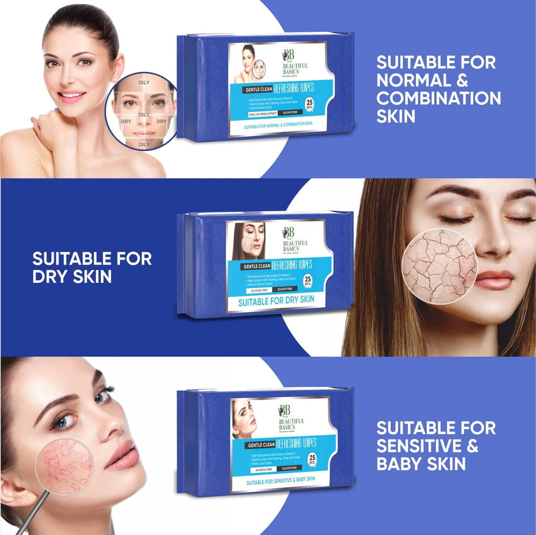 Refreshing Facial Wet Wipes with Fruit Extract – Alcohol Free Face Cleansing Wipes for Sensitive Skin (25 Wipes × Pack of 3) | Hydrating & pH Balanced