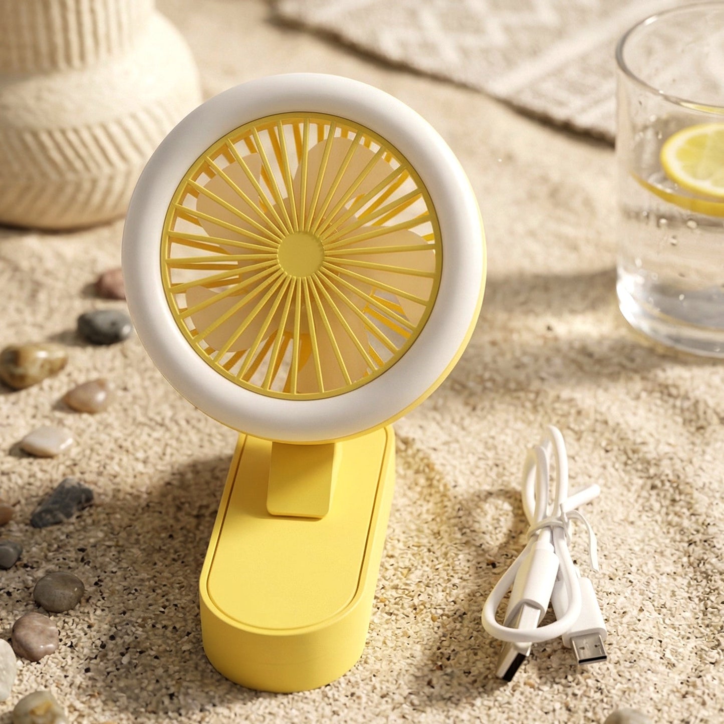 Portable Rechargeable Mini Table Fan With Led Light (1 Pc)