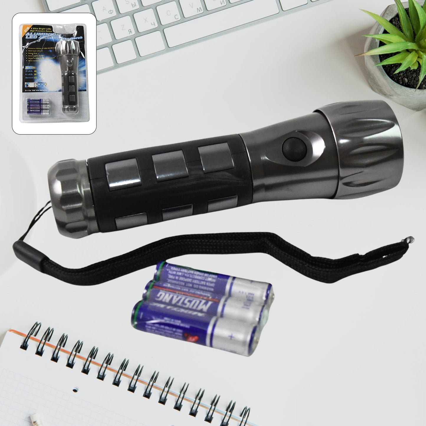 Durable Aluminium LED Torch – Handheld Rubber Grip Light (31.5v AAA Batteries Not Included)
