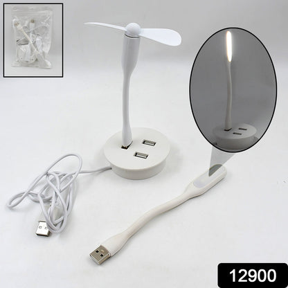 Mini USB Fan Combo – USB LED Light & 3 Port Hub