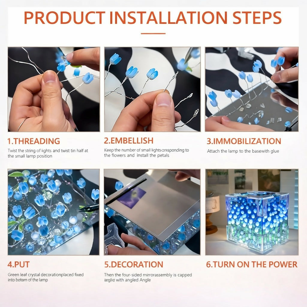 Purple DIY Tulip Mirror Cube LED Night Lamp for Bedroom, Desk & Home Decor