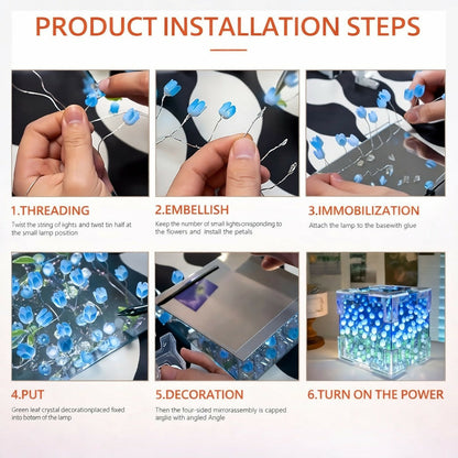 Purple DIY Tulip Mirror Cube LED Night Lamp for Bedroom, Desk & Home Decor