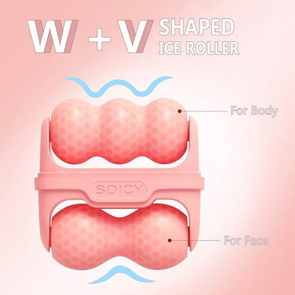 Ice Face & Body Massage Roller with Dual W & V Shape for Skin Care