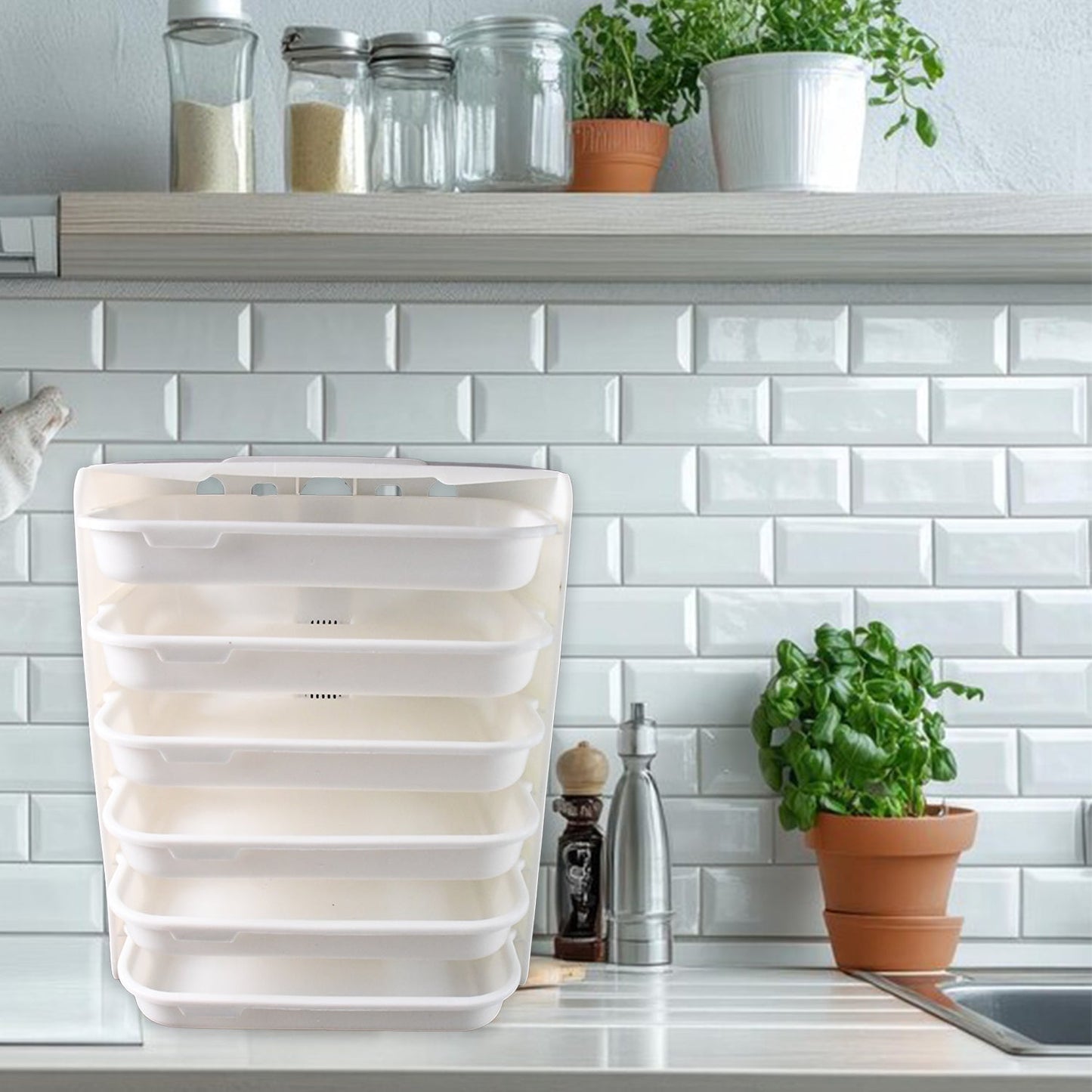 6 Layer Wall Mounted Food Organizer Rack – Plastic Storage Shelf (1 Set)