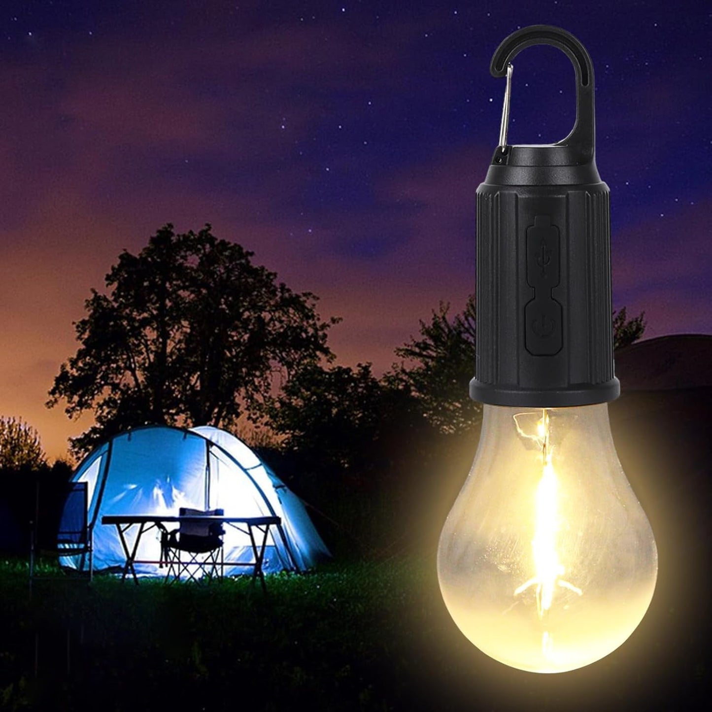 Rechargeable LED Camping Tent Light – 3 Modes Portable Lantern with Hook