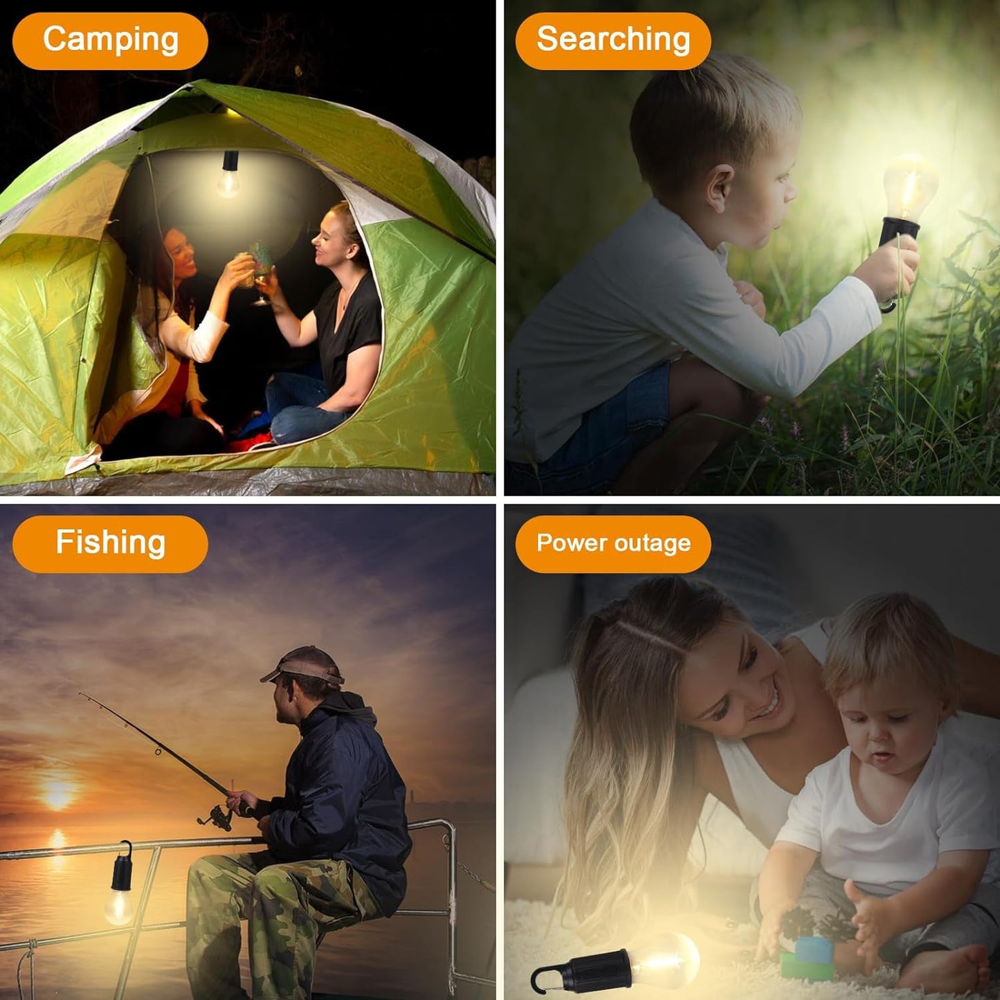 Rechargeable LED Camping Tent Light – 3 Modes Portable Lantern with Hook