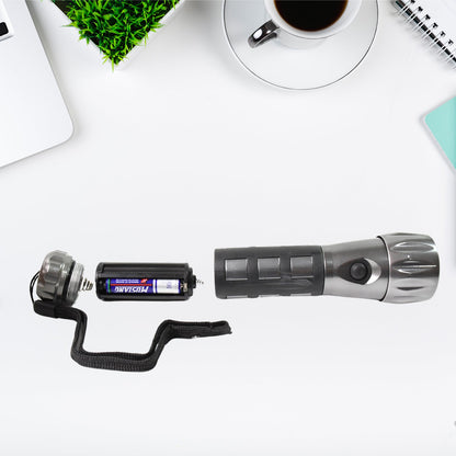 Durable Aluminium LED Torch – Handheld Rubber Grip Light (31.5v AAA Batteries Not Included)